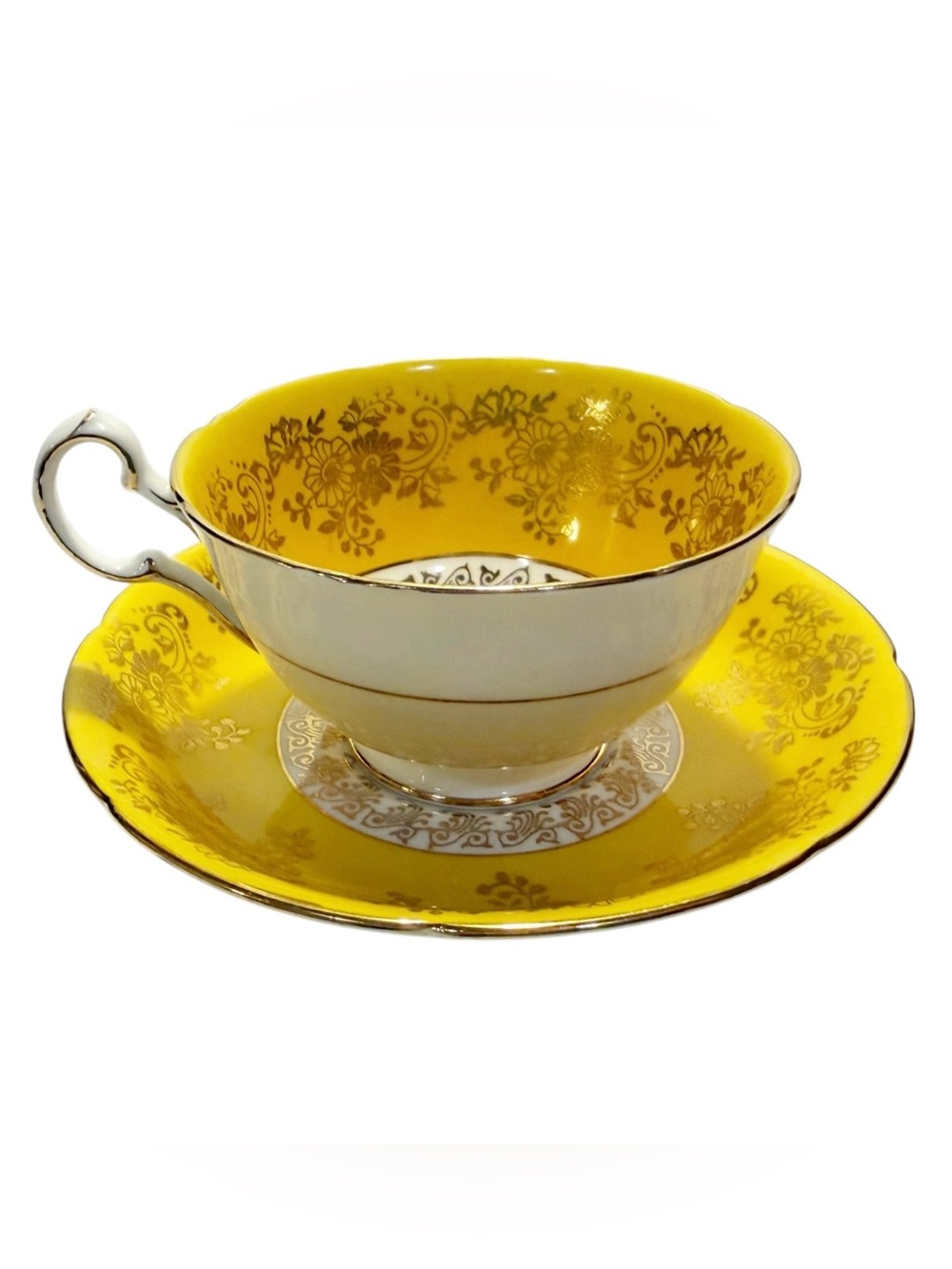 Vtg Royal Grafton Bone China Golden Yellow Gilded Floral Tea Cup/Saucer  England